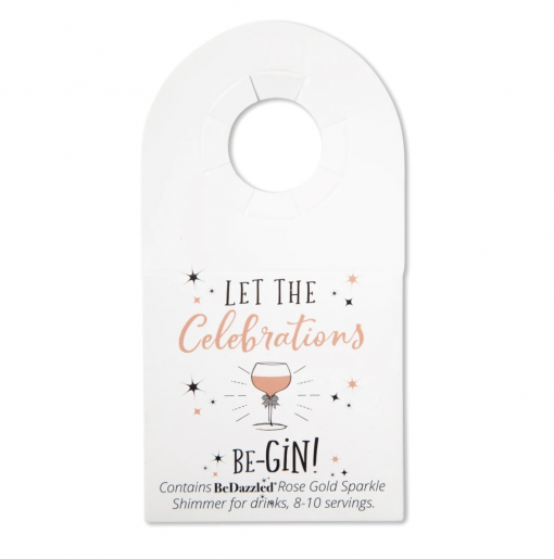 'Let the Celebrations beGIN' drinks shimmer bottle tag